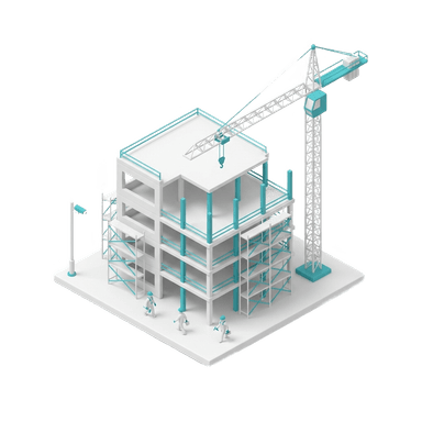 Miniature construction site with moving workers and AI camera