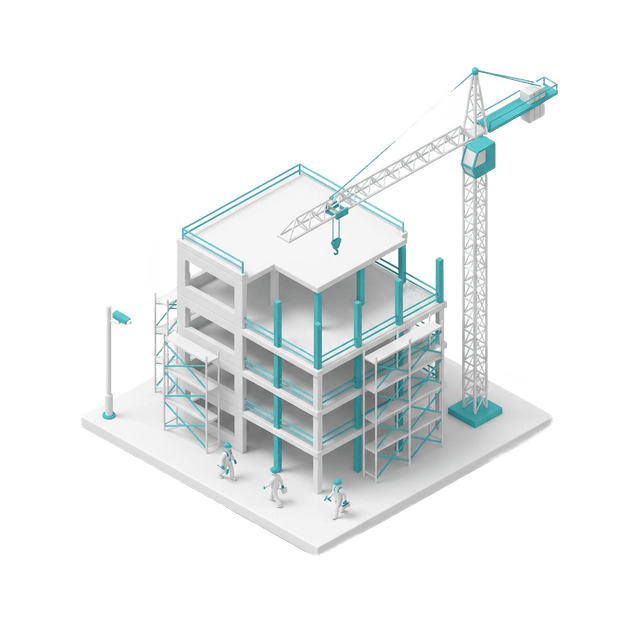 Miniature construction site with moving workers and AI camera
