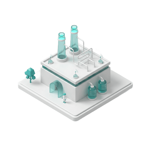 Miniature factory on a floor panel with smoking chimney and live sensors